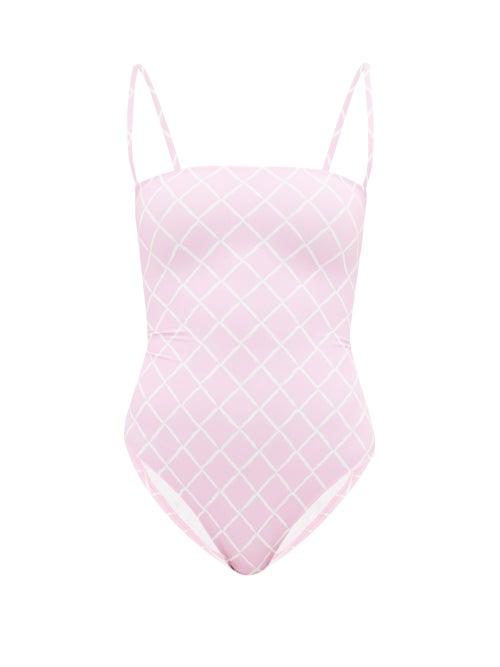 Matchesfashion.com Fisch - Sucre Laced-back Diamond-print Swimsuit - Womens - Light Pink