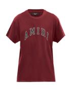 Matchesfashion.com Amiri - Logo Print Cotton T Shirt - Mens - Burgundy