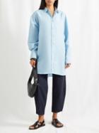 Toteme - Longline Monogram-embroidered Shirt - Womens - Light Blue