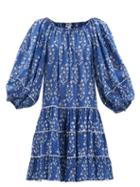 Matchesfashion.com Juliet Dunn - Balloon-sleeve Floral-print Cotton-poplin Dress - Womens - Blue White
