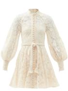 Matchesfashion.com Zimmermann - Cassia Macram-lace Belted Cotton Mini Dress - Womens - Ivory