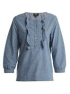 Matchesfashion.com A.p.c. - Clo Ruffle Front Chambray Cotton Blouse - Womens - Light Blue
