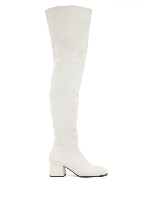Matchesfashion.com Marni - Zipped Suede Over-the-knee Boots - Womens - White