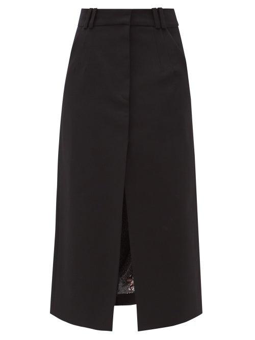 Matchesfashion.com Paco Rabanne - Split-front Wool Grain-de-poudre Midi Skirt - Womens - Black