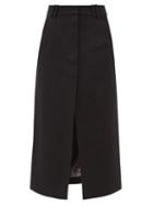 Matchesfashion.com Paco Rabanne - Split-front Wool Grain-de-poudre Midi Skirt - Womens - Black