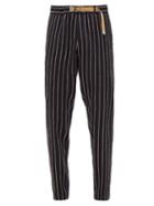 Matchesfashion.com White Sand - Belted Chenille Striped Trousers - Mens - Navy Multi