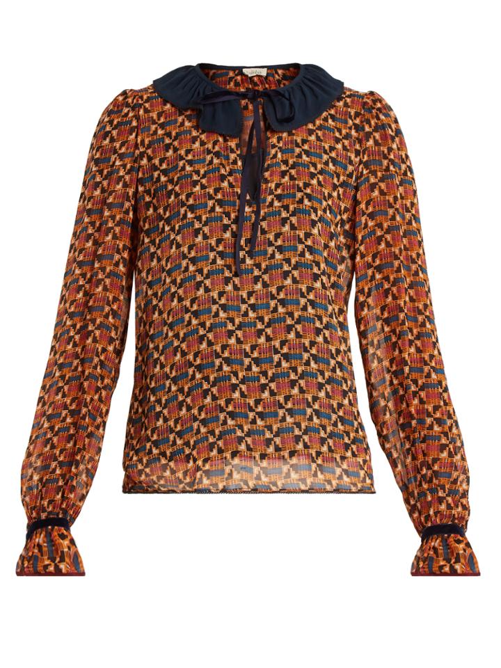 Talitha Ashanti-print Contrast-collar Silk Blouse