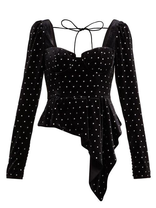 Matchesfashion.com Self-portrait - Crystal Studded Velvet Top - Womens - Black