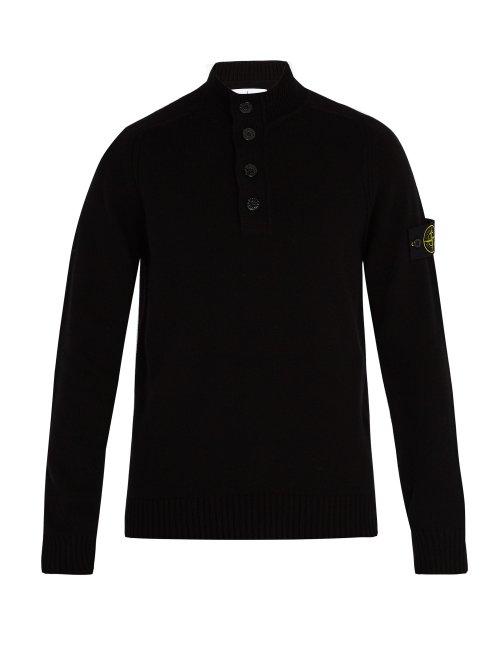 Matchesfashion.com Stone Island - Buttoned Wool Blend Sweater - Mens - Black