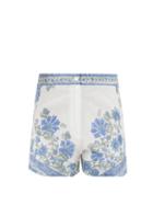 Juliet Dunn - Floral-print Cotton Shorts - Womens - White Blue