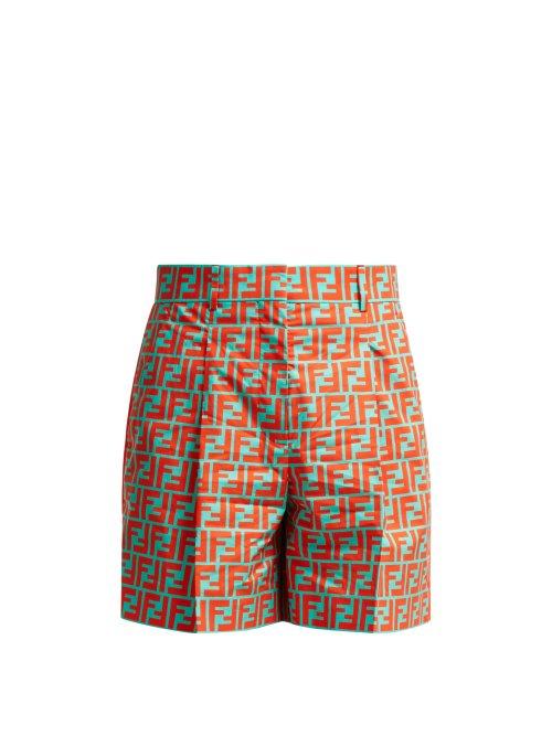Matchesfashion.com Fendi - Ff Print Cotton Shorts - Womens - Blue Multi
