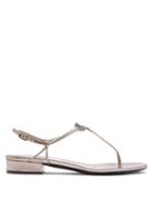 Matchesfashion.com Valentino Garavani - V-logo Crystal And Leather Sandals - Womens - Grey