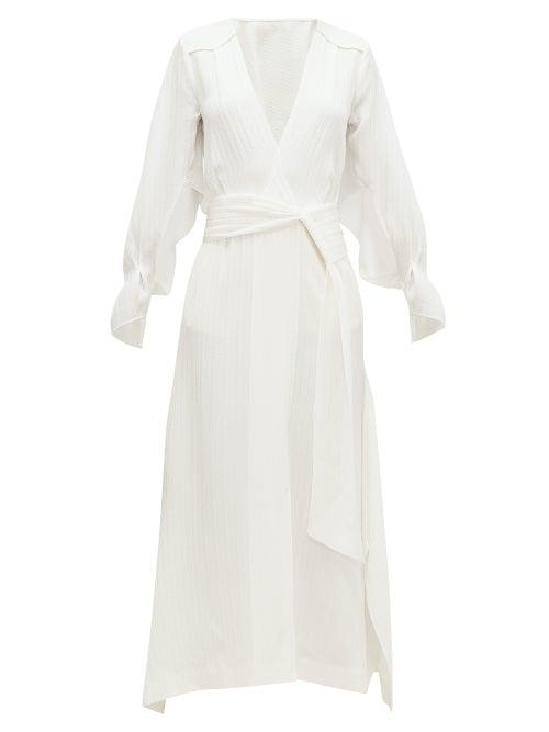 Matchesfashion.com Roland Mouret - Springbrooke Chevron-jacquard Silk-crepe Dress - Womens - White