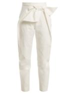Delpozo Bow-detail High-rise Tapered-leg Cotton Trousers