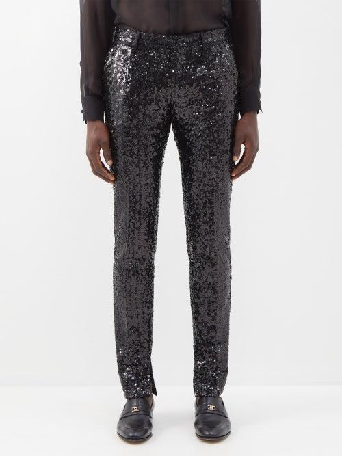 Dolce & Gabbana - Sequinned Slim-leg Trousers - Mens - Black