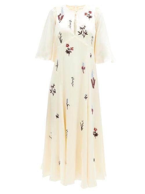 Matchesfashion.com Erdem - Alcie Beaded And Embroidered Silk-satin Dress - Womens - Ivory Multi