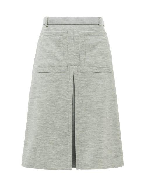 Matchesfashion.com Burberry - Inverted Box-pleat Wool-blend Jersey Skirt - Womens - Light Grey
