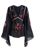 Vita Kin Country Bird And Floral-embroidered Linen Top