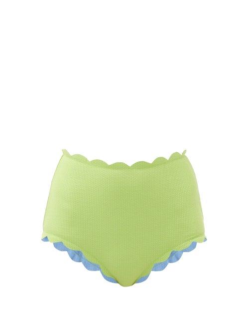 Matchesfashion.com Marysia - Santa Monica Scalloped-edged Bikini Briefs - Womens - Light Green
