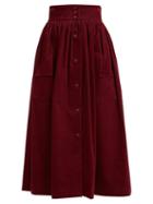 Matchesfashion.com The Vampire's Wife - Visiting Button Front Corduroy Cotton Midi Skirt - Womens - Burgundy