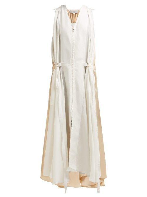 Matchesfashion.com Lee Mathews - Judd Zipped Silk Satin Midi Dress - Womens - Cream