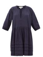 Matchesfashion.com Wiggy Kit - Painters Dropped-waist Cotton-seersucker Dress - Womens - Navy