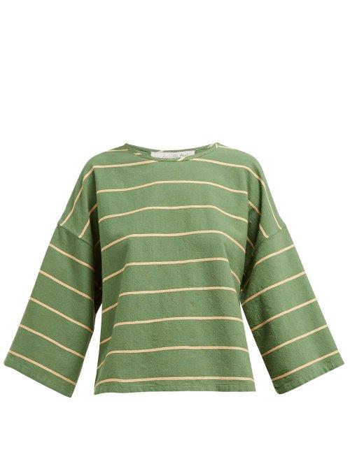 Matchesfashion.com Ace & Jig - Flared Sleeve Boat Neck Cotton Top - Womens - Green