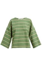 Matchesfashion.com Ace & Jig - Flared Sleeve Boat Neck Cotton Top - Womens - Green