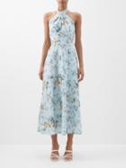 Erdem - Selene Floral-print Linen Halterneck Dress - Womens - Blue Print