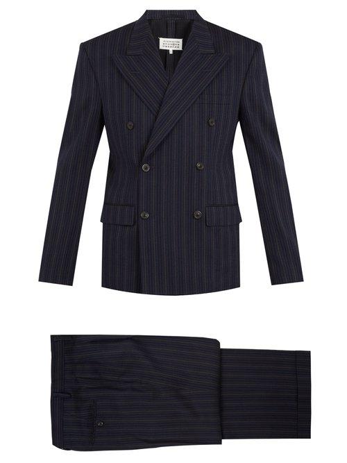 Matchesfashion.com Maison Margiela - Double Breasted Striped Wool Blend Suit - Mens - Blue