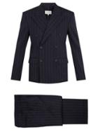 Matchesfashion.com Maison Margiela - Double Breasted Striped Wool Blend Suit - Mens - Blue