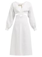 Matchesfashion.com Ephemera - Cut Out Panel Linen Midi Dress - Womens - Ivory