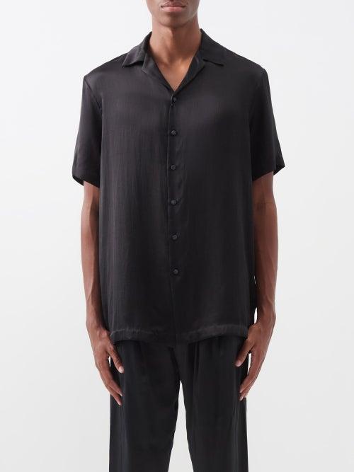 Delos - Otto Cuban-collar Silk-satin Shirt - Mens - Black
