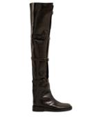 Matchesfashion.com Ann Demeulemeester - Buckled Over The Knee Leather Boots - Womens - Black