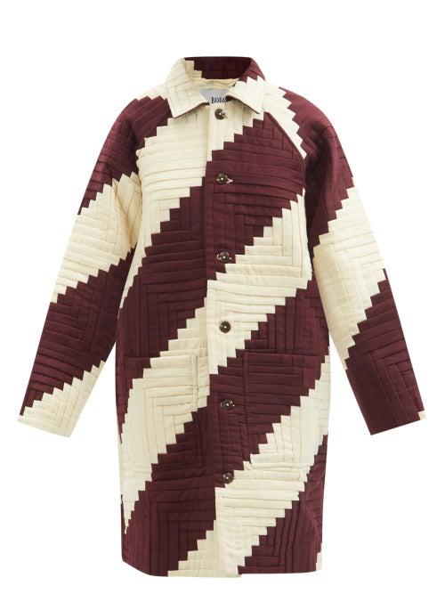 Bode - Log Cabin Patchwork Wool Coat - Womens - Burgundy White