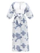 Matchesfashion.com Wiggy Kit - Market Bib-front Cloud-print Linen Dress - Womens - Blue Multi