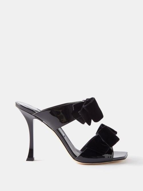 Jimmy Choo - Flaca 100 Velvet Bow Patent-leather Mules - Womens - Black