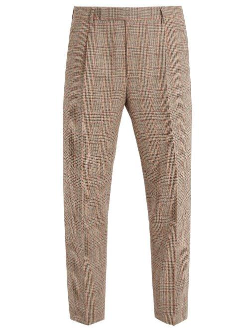 Matchesfashion.com Gucci - Checked Slim Leg Wool Blend Trousers - Mens - Beige