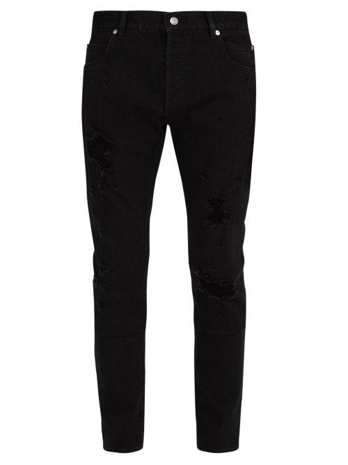 Matchesfashion.com Balmain - Distressed Mid Rise Straight Leg Jeans - Mens - Black