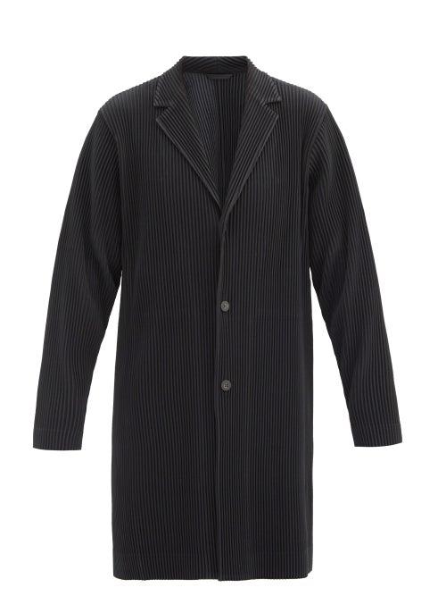 Matchesfashion.com Homme Pliss Issey Miyake - Single-breasted Technical Pleated-jersey Overcoat - Mens - Black