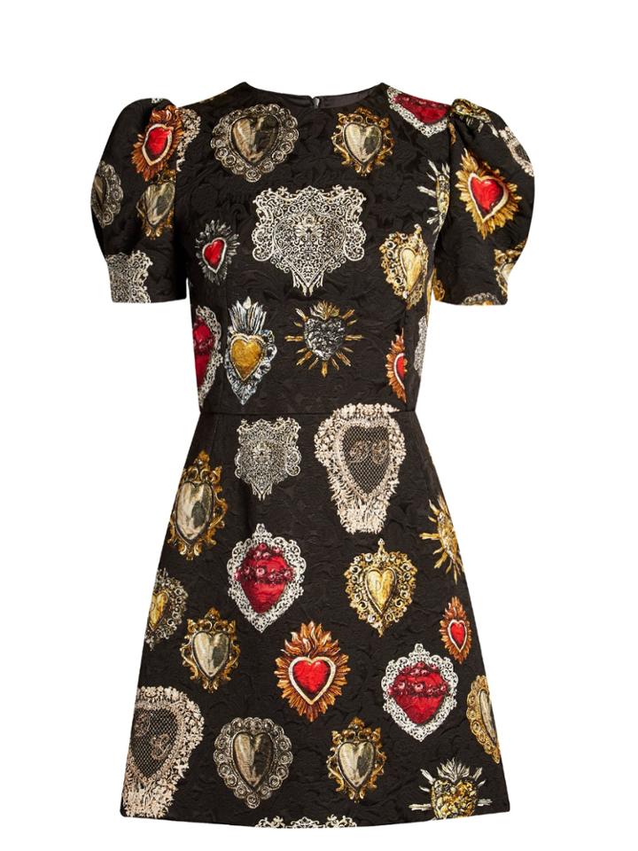 Dolce & Gabbana Heart-print Puff-sleeved Mini Dress