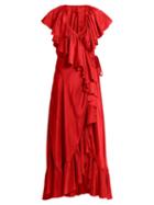 Matchesfashion.com Loup Charmant - Callela Ruffled Silk Wrap Dress - Womens - Red