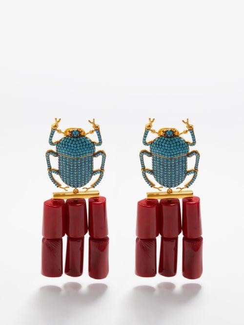 Begm Khan - Pharaoh 24kt Gold-plated Earrings - Womens - Coral Turquoise