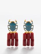 Begm Khan - Pharaoh 24kt Gold-plated Earrings - Womens - Coral Turquoise