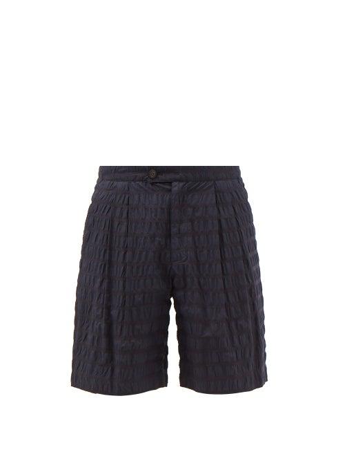 Le17septembre Homme - Ripple Striped Seersucker Shorts - Mens - Blue