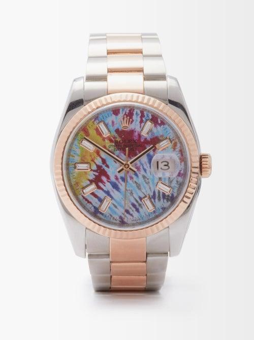 Jacquie Aiche - Vintage Rolex Datejust 36mm Diamond & Gold Watch - Womens - Blue Multi