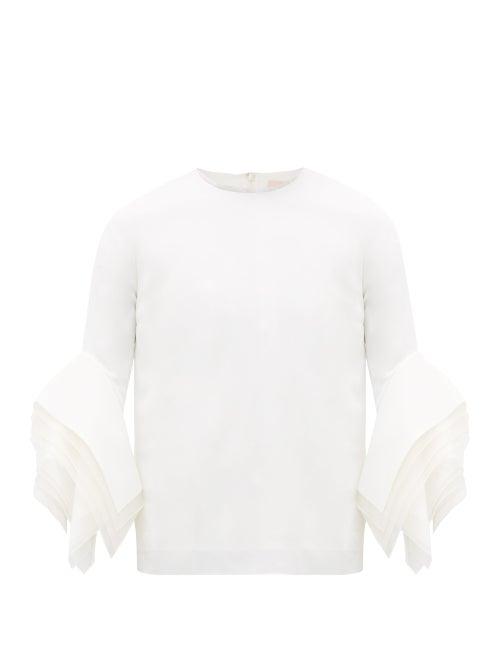 Matchesfashion.com Roksanda - Rana Fluted-cuff Crepe Blouse - Womens - Ivory