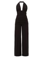 Matchesfashion.com Norma Kamali - Halterneck Gathered Wide Leg Jumpsuit - Womens - Black