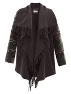 Matchesfashion.com Moncler - Mantella Fringed Quilted Velvet Coat - Womens - Grey