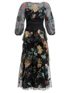 Matchesfashion.com Fendi - Floral Embroidered Tulle Overlay Silk Gown - Womens - Black Multi